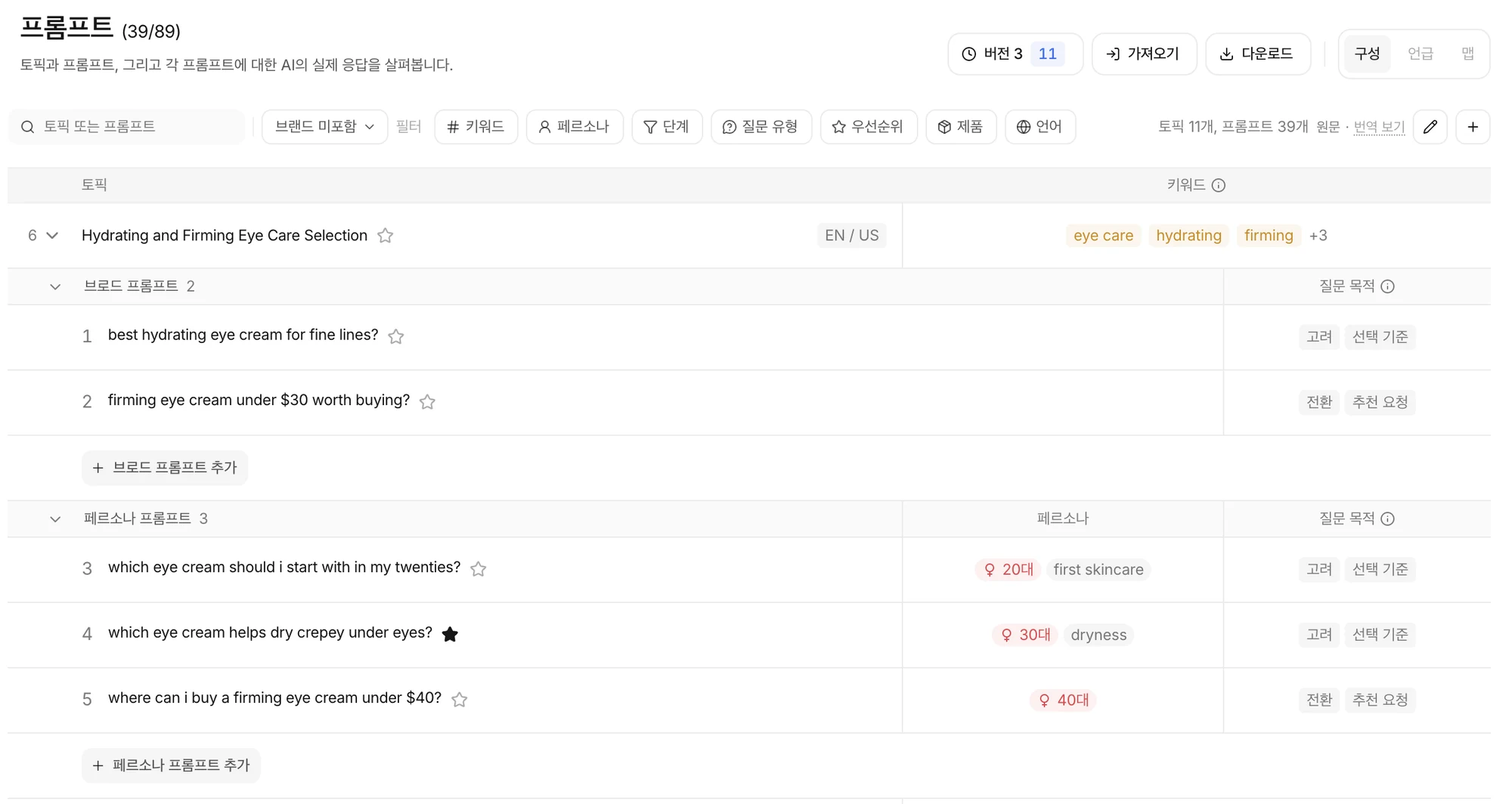 같은 화면에서 ‘원문 보기’를 눌러 토픽과 프롬프트가 영어 원문으로 보이는 모습